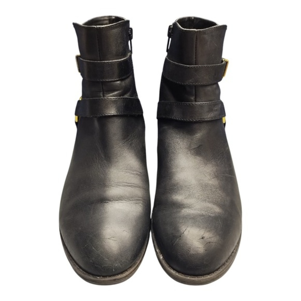 Ralph Lauren Margo Ankle Boots Women US 9.5B Black Leather Side Zip Buckle Strap
